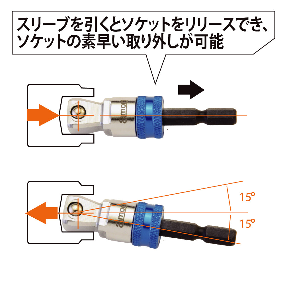 アモリ(Amori) 2way クイックリリース ビットソケットアダプター 12.7sq. ソケット変換六角軸 AALA-4