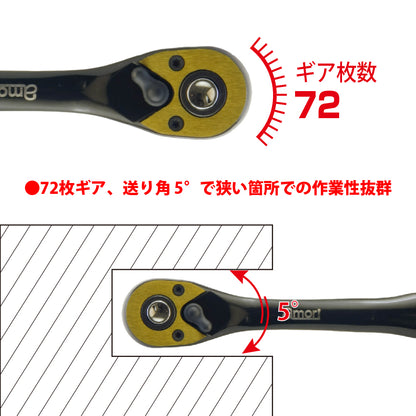 アモリ(Amori) 9.5sq. カーブエルゴノミックラチェットハンドル 72T AST-RH3